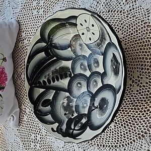 Mexican Art bowl. Black & White with silver glitter.
